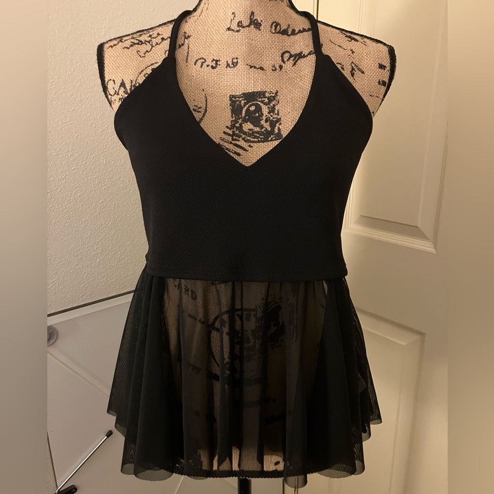 Boohoo London uk black peplum sheer bottom top large 10 sexy chic